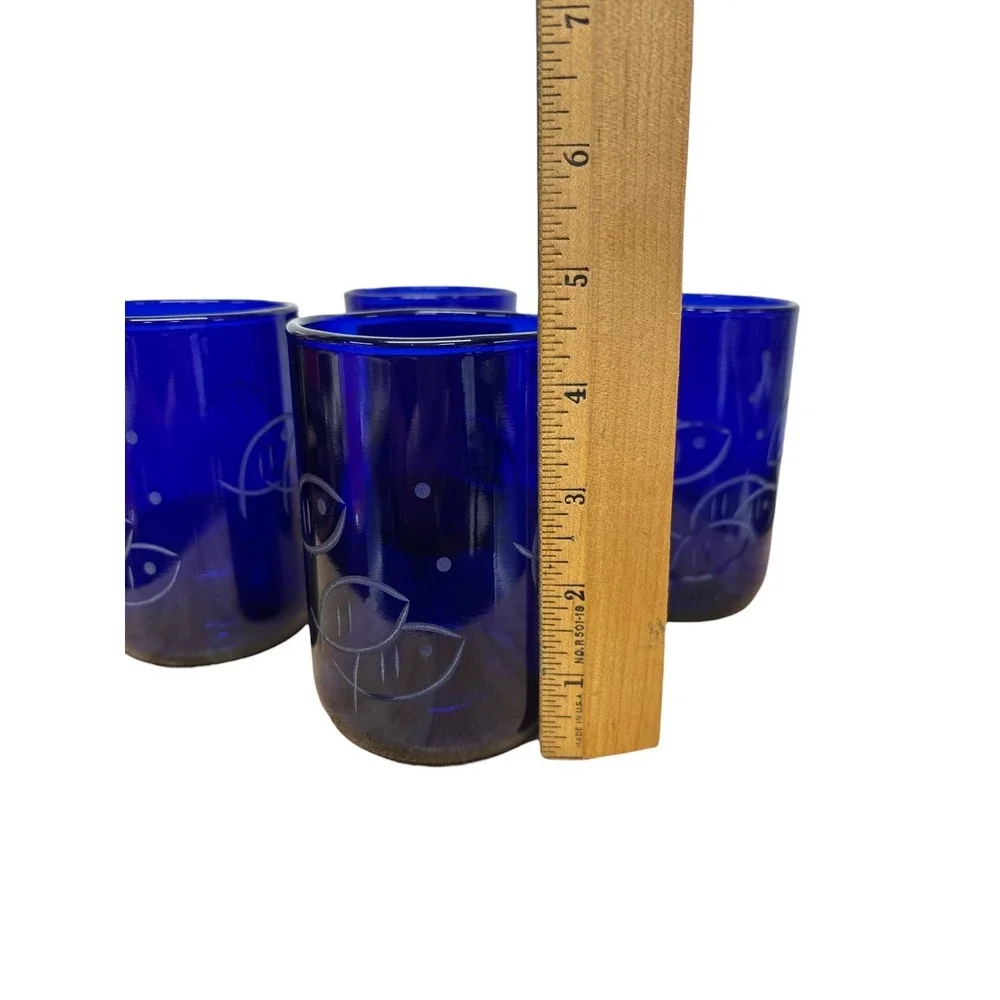 Rolf‎ Glass Blue Fish Twice Around 14 oz Recycled Glass Tumbler Set of 4 US Made